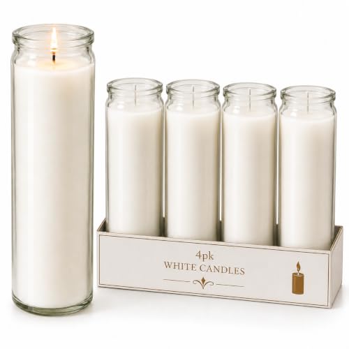 White Prayer Glass Candles Unscented, Bundle 4 Pack