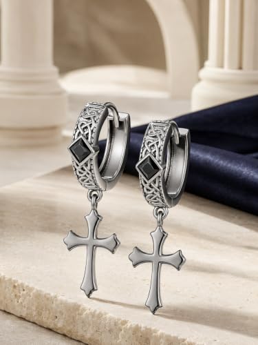 Cross Earrings 925 Sterling Silver Cross Dangle Earrings Christianity Jewelry Gift for Men Women - style: Celtic Knot-Black