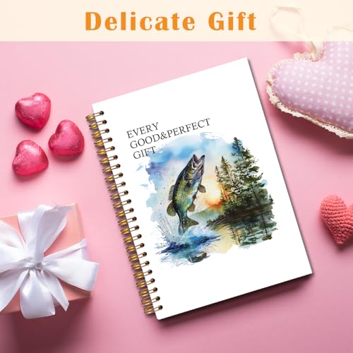 JINYO Bass Fish Christian Notebook for Men, Bass Fishing Journal Log Book, Gifts for Fishing Lovers Women Men, Nautical Lake Spiral Notebook 5.5x8.3 Inch - color: white