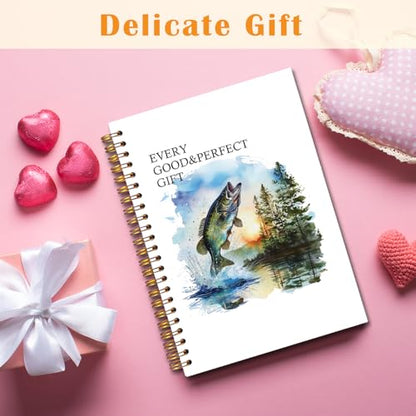JINYO Bass Fish Christian Notebook for Men, Bass Fishing Journal Log Book, Gifts for Fishing Lovers Women Men, Nautical Lake Spiral Notebook 5.5x8.3 Inch - color: white