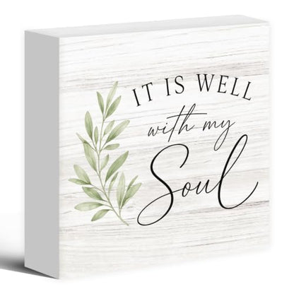 Christian It Is Well With My Soul Wood Box Sign Desk Decor 5X5 - color: My Soul