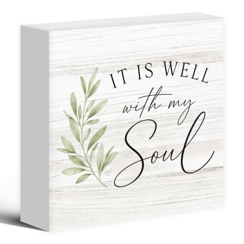 Christian It Is Well With My Soul Wood Box Sign Desk Decor 5X5 - color: My Soul