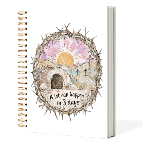 Bible Notebook for Women Men, Christian Journal,A Lot Can Happen In Three Days Crown of Thorns Cross Pastel Inspirational Christian Church Notebook Hardcover Spiral Notebook, 5.5x8.3 Inch - color: white-A Lot Can Happen In Three Days