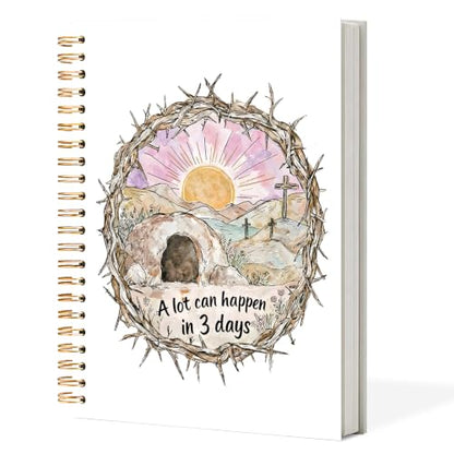 Bible Notebook for Women Men, Christian Journal,A Lot Can Happen In Three Days Crown of Thorns Cross Pastel Inspirational Christian Church Notebook Hardcover Spiral Notebook, 5.5x8.3 Inch - color: white-A Lot Can Happen In Three Days
