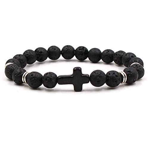 Softones 4PCS Cross Beads Bracelet for Men Women 8mm Healing Lava Stone Stretch Bracelets,7.5" - color: A:4Pcs a set