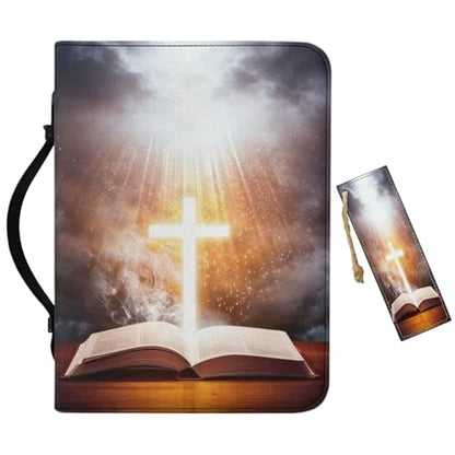 Leather Bible Cover for Girls and Women, Book Case Church Bible Protective with Handle and Zippered Pocket,Bible and Cross,Small - color: Bible and Cross, size: Small