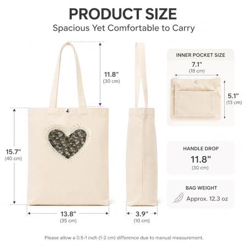 Christian Tote Bag Gift for Women, Canvas Bible Bag Handmade Floral Cross - color: Cream-brown Daisies Love