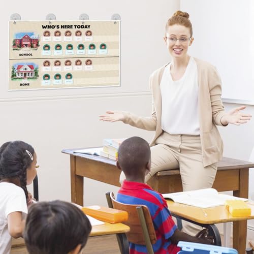 Attendance Pocket Chart for Classroom, Durable Classroom Management Pocket Chart 36 People Cards Included, Helping Hands Pocket Chart for Preschool Sunday School Kindergarten Daycare (Attendance） - color: White