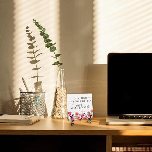 Country in a Field of Roses She is a Wildflower Table Wood Plaque Sign, Elegant Graphic Flower Wood Plaque Sign With Stand, Inspirational Desk Decor for Home Live Room Office Table Shelf - style: I