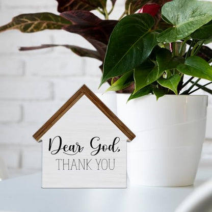 Christian Home Decor, Dear God Thank You House Shaped Wood Sign - color: Dear