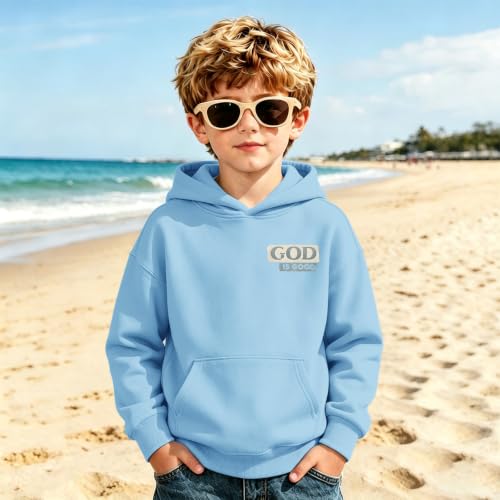 Fkatuzi Christian Graphic Hoodies For Boys Jesus God Is Good Hoodie Kids Faith Verse Bible God Religious Beach Pullover Tops - color: Light Blue, size: 11-12 Years