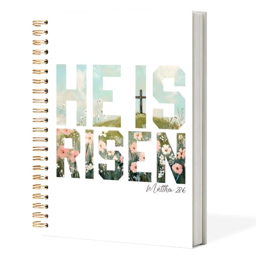 Bible Notebook Matthew28:63 for Women Men, Christian Journal,He Is Risen Cross Floral Pastel Inspirational Christian Church Notebook Hardcover Spiral Notebook, 5.5x8.3 Inch - color: white-He Is Risen Cross Floral Pastel