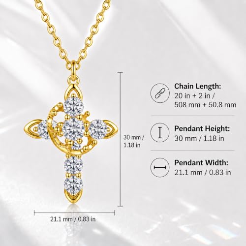 Cross Necklace 18k Gold Plated Christian Faith Jewelry Gift for Women - color: Crown-Gold