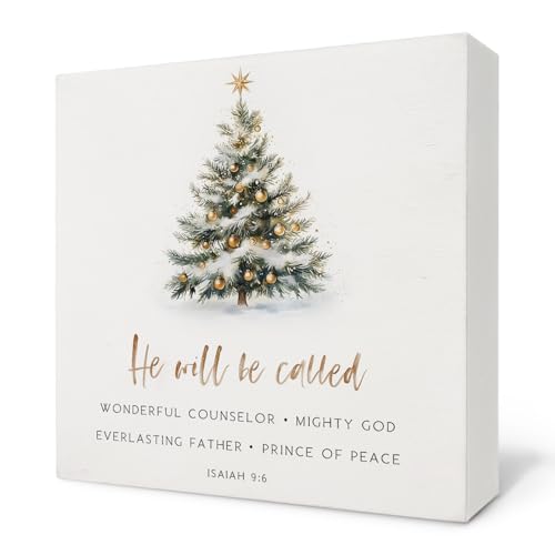 Christmas Tree Christian Wooden Box Sign, Christian Christmas Decorations, Isaiah 9:6 Bible Verse Wood Block Plaque Signs for Office Home Desk Table Shelf Decorations, 5x5 Inch - color: Isaiah 9:6