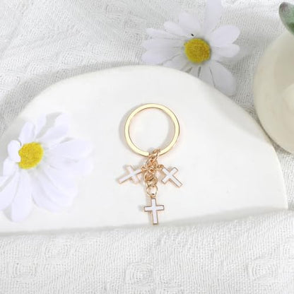 Christian Cross Keychain Inspirational Keychains with Cross Pendant Bible Verse Keycharm Motivational Gift for Women - color: White