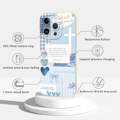 2 Pack Bible Verse Phone Case for iPhone 14 Pro 6.1", Jesus Bow Heart Blue Pattern Aesthetic Design Cases Soft Silicone TPU Slim Shockproof Protective Bumper Phone Cover for Women Children - color: Heart, size: for iPhone 14 Pro
