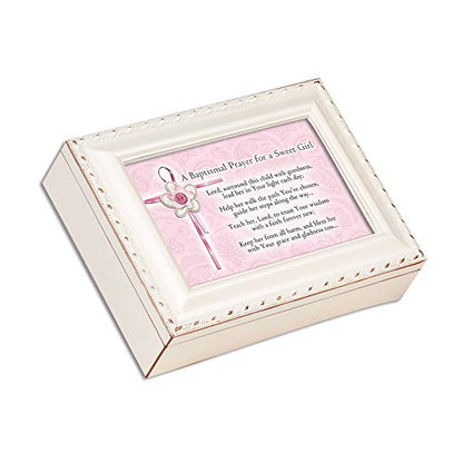 Cottage Garden Baptismal Prayer Keep Her from Harm Ivory Rope Trim Jewelry Music Box Plays Jesus Loves Me