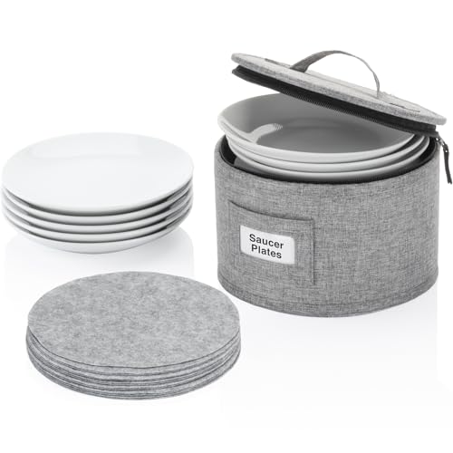China Storage Container for Saucer, Bowls, and Appetizer Plates - Fit dishes up to 6.5" W - Includes 12 Felt Dividers - Stackable with Hard Shell on all sides and Interior Quilted Padding - style: Saucer Case