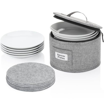 China Storage Container for Saucer, Bowls, and Appetizer Plates - Fit dishes up to 6.5" W - Includes 12 Felt Dividers - Stackable with Hard Shell on all sides and Interior Quilted Padding - style: Saucer Case