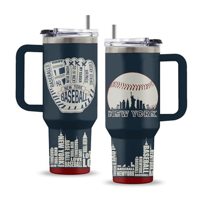 Baseball 40oz Tumbler, with Handle & Straw, Stainless Steel Cup - color: Baseball