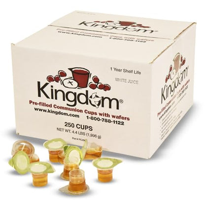 Kingdom Prefilled Communion Cup with Wafers(250ct-white juice) Sealed in a Single-Serving Container with Upto 1-Year Shelf Life,Perfect for Holy Eucharist Celebration in Hospitals,Summer Camps, & More - size: 250 Count (White Juice)