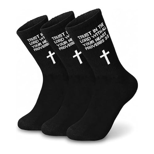 3 Pairs Christian Socks,Novelty Christian Easter Basket Stuffing - color: Proverbs 3:5 - Black