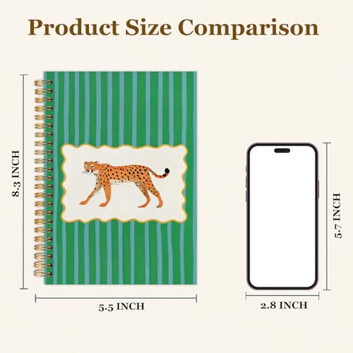 SAFDSGFDB Leopard Notebook Journal 5.5x8.3, Leopard Office Supplies, Emerald Green Striped Cheetah Spiral Hardcover Journal Notebook for Work Study Office Note Taking - color: Stripe words