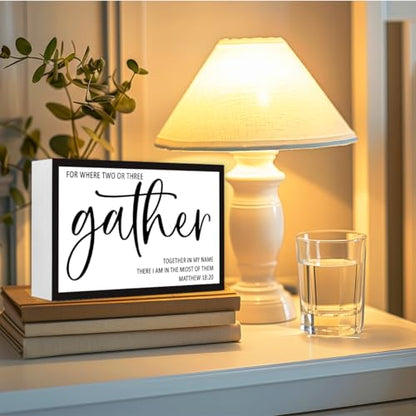 Matthew 18:20 Sign Wood Box Desk Decor,Bible Verse Scripture Sign Wooden Block for Christian Home Office Bedroom Wall Shelf Tabletop Decor 10'' x 6'' - style: Matthew 18:20
