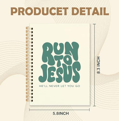 Beige and Green Christian Spiral Notebook, Run to Jesus Bible Verse Journal, Religious Scripture Journals for Writing, Bible Notebooks for Note Taking, Church Notes Journal, 5.5x8.3 Inch - color: God-Beige and
