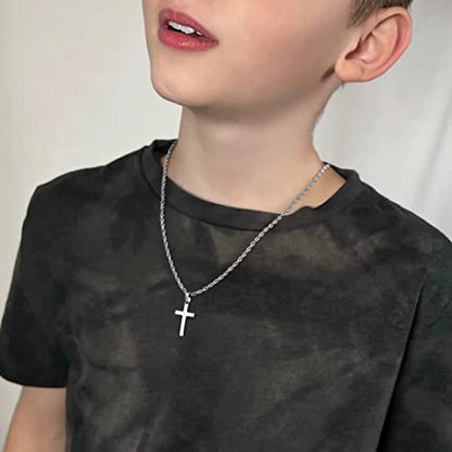 Ursteel Layered Cross Necklaces for Men - 18K Gold Plated Cross Necklaces Chain for Men Boys Gifts, Silver Rope Chain Layered Necklace Jewelry 16 18 20 22 24 Inch, First Communion Gifts for Boys - color: Gold, style: 22inch/24inch