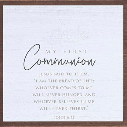Dicksons DWMBSM2 My First Communion - John 6:35-9.5 x 2 Inch Walnut Brown MDF Wood Keepsake Memory Box