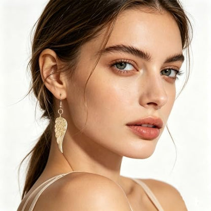 coadipress Angel Wing Earrings for Women Unique Silver Plated Fairy Feather Guardian Dangle Drop Hook Earrings Jewelry - color: Gold Light Wing
