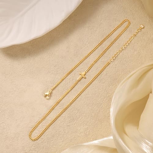 Cross Necklace for Women,Dainty 14k Gold Plated Pendant Necklaces - color: Gold-3