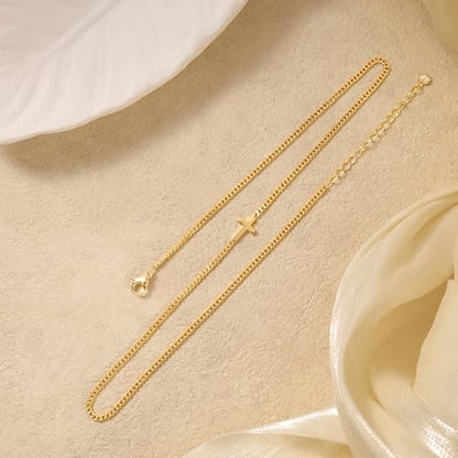 Cross Necklace for Women,Dainty 14k Gold Plated Pendant Necklaces - color: Gold-3