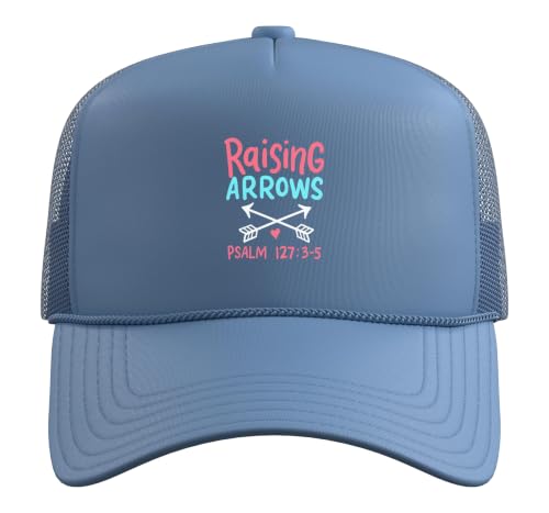 Raising Arrows - Christ Christian Psalm Bible Verses Trucker Hat with Adjustable Mesh Back - color: Light Blue
