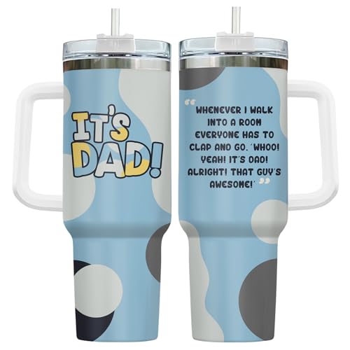 34HD Dad Daddy Cartoon It's 40 oz Tumbler with Handle, Gift for Papa - color: It's Dad