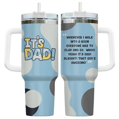 34HD Dad Daddy Cartoon It's 40 oz Tumbler with Handle, Gift for Papa - color: It's Dad