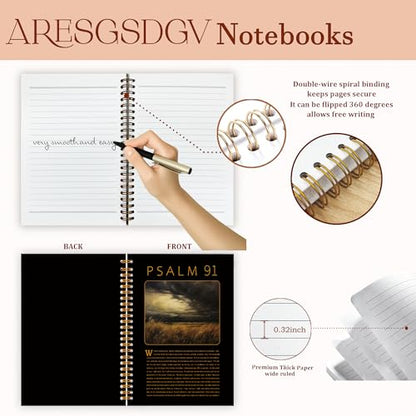 Psalm 91 Christian Journal for Women, Bible Notebooks for Note Taking, Inspirational Christian Gifts for Women, Religious Scripture Spiral Notebook 5.5x8.3 Inch - color: PSALM 91 03