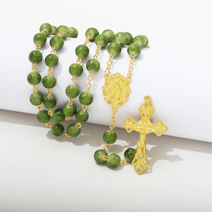 KOMI Rosary Beads Catholic for Women Gemstone Rosary Beads Necklace with Crucifix Cross Crystal Pearl Rosary Rosarios Catolicos Catholic Gifts - style: 8mm Glass Beads C