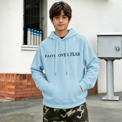 Fkatuzi Christian Faith Over Fear Hoodies For Teen Jesus Hoodie God Sweatshirt Bible Verse Religious Graphic Tops - color: Light Blue, size: Large