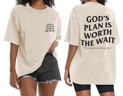 Christian Oversized Shirts for Women God Graphic Tees Shirts Bible Verse Jesus Shirt Religious Acid Wash Tshirts - color: Apricot, size: Medium