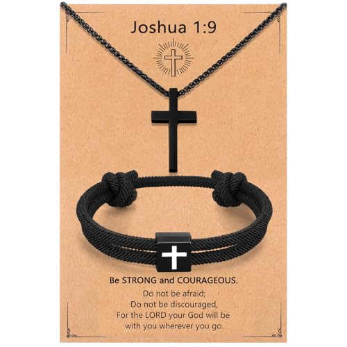 Christian Baptism Cross Necklace Bracelet with Adjustable Rope Kit