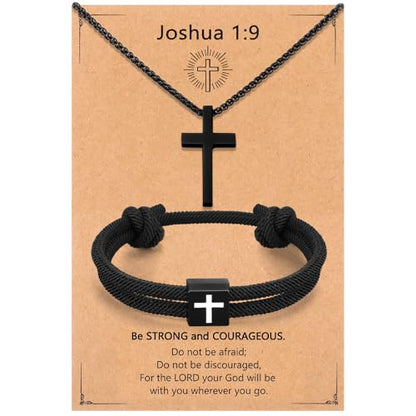 Christian Baptism Cross Necklace Bracelet with Adjustable Rope Kit