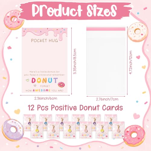 Kenning 12 Set Pocket Hugs Donut Keychains Gifts Bulk, Positive Small Sweet Pocket Size Inspirational Gifts with Motivational Cards for Back to School Teacher Employee Women Appreciation - style: Donut