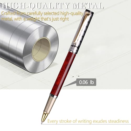 Luxury Gel Ballpoint Pens,Personalized Black Ink Pen Set with 2 Pcs Extras Replaceable Metal Refills, Ultra-Smooth Writing Experience, Perfect for Gifts,Business,Office - style: Silver Red
