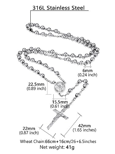 Supcare Rosary for Men Women Catholic Necklace Rosary Beads Customized - color: D01-Michael Silver