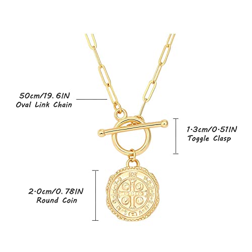 SOFYBJA Saint Benedict Necklace Drop 18K Gold Toggle Medallion Coin Cross Pendant Necklaces Religious Jewelry Catholic Gift for Women - color: St Benedict Medal