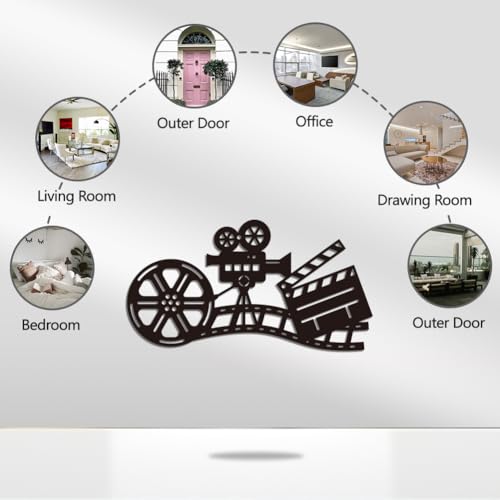 WADORN Movie Reel Metal Wall Art Decor, Abstract Antique Movie Theater Metal Wall Art Black Decorative Hanging Film Reel Decor for Home Office Bedroom Study Room Bar Club Studio, 11.8x6.3 Inch - color: Movie Reel
