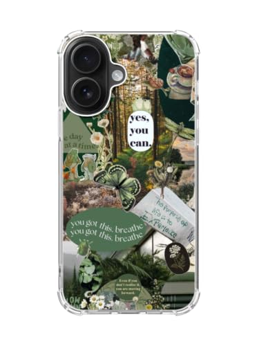 Green Phone Case Vintage Collage Aesthetic Cover for iPhone 17, Cottagecore Botanical Phone Case, TPU Bumper Phone Case Cover - color: Cottagecore Botanical