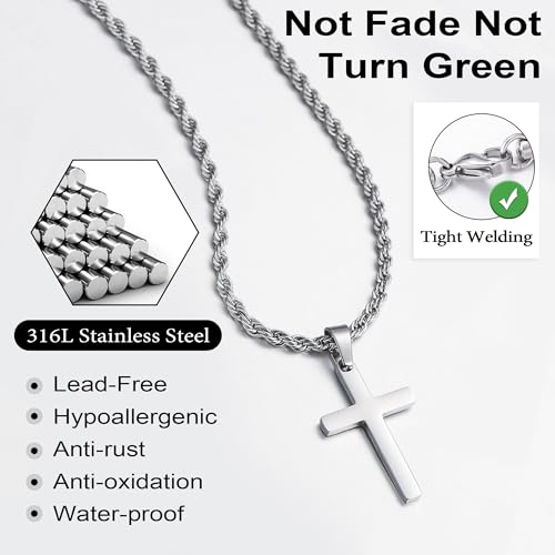 Cross Necklace for Men, Gold Black Silver Mens Cross Necklaces Stainless Steel Cross Pendant Necklace Simple Jewelry Gifts Cross Chain Necklaces for Men - color: 14K-Gold-Plated, style: 16in/18in